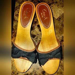 Coach Womens Atheena size 8 Clogs Mules Wooden Heels Slip Ons 90s Y2k